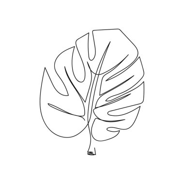 Beyaz bir arkaplanda silüet halinde tek bir basit tropikal çizgi çizimi devam ediyor. Doğrusal biçimlendirilmiş.