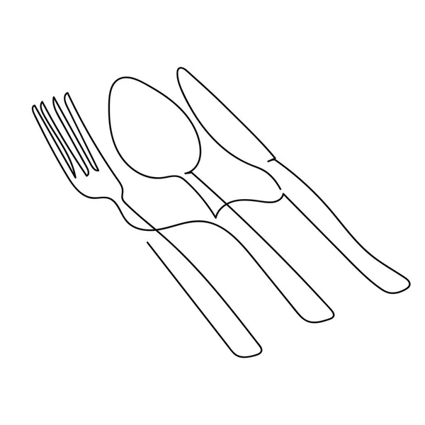Continuous One Simple Single Abstract Line Drawing Fork Spoon Knife — стоковый вектор