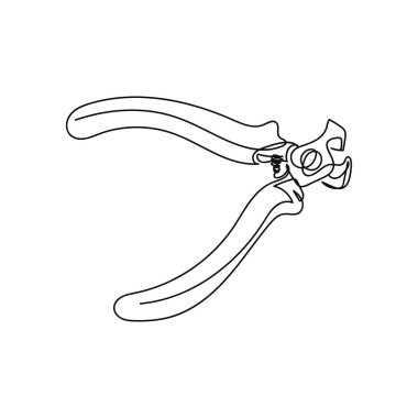 Beyaz bir arkaplanda kıskaç simgesinin silüet halinde tek bir basit çizgi çizimi devam ediyor. Doğrusal biçimlendirilmiş.