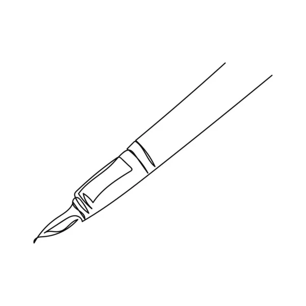 在白色背景上的轮廓中 连续绘制一个简单的经典钢笔图标抽象线条 线性风格化 — 图库矢量图片