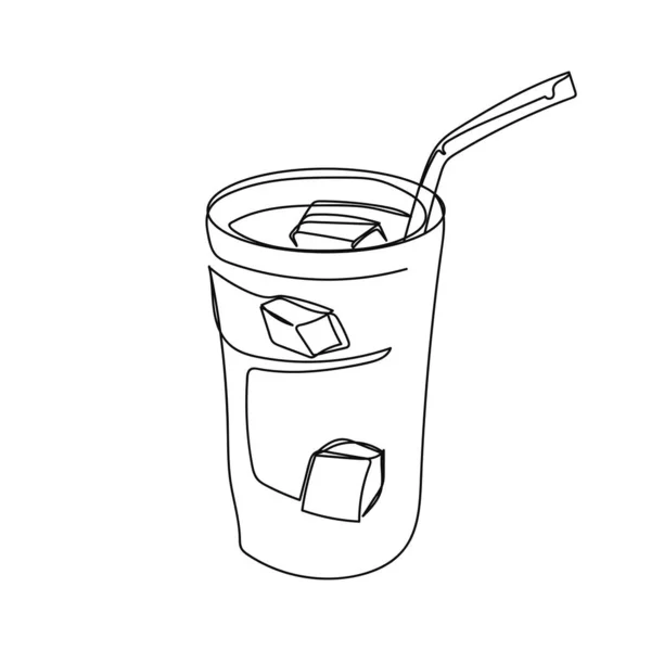 Kontinuierliche Einfache Abstrakte Linienzeichnung Eines Glases Mit Leckerem Eiskaffee Silhouette — Stockvektor