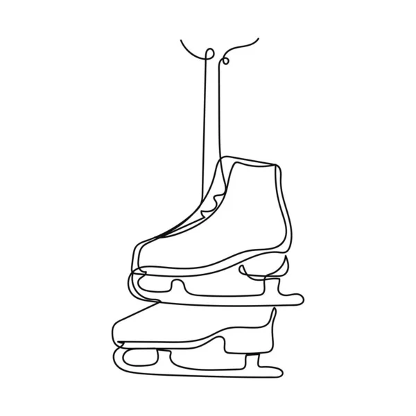 Contínuo Simples Desenho Linha Abstrata Par Patins Gelo Ícone Silhueta — Vetor de Stock