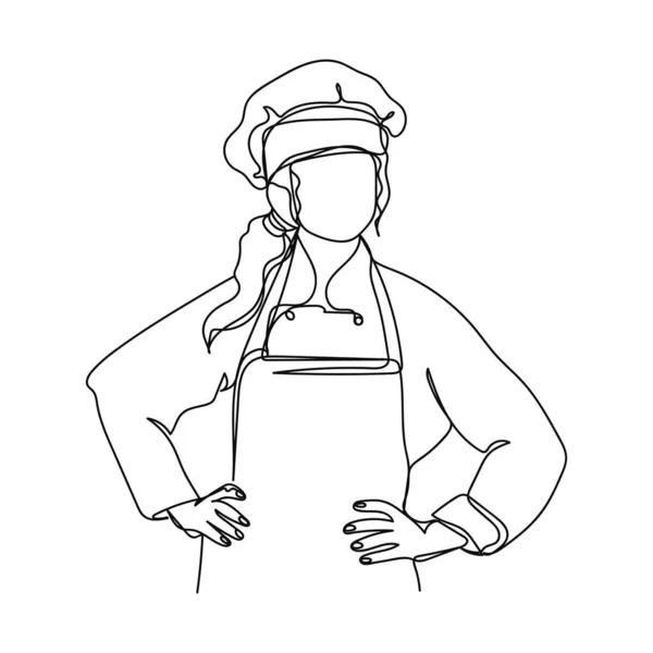 Continuous One Simple Single Abstract Line Drawing Female Chef Icon — Διανυσματικό Αρχείο