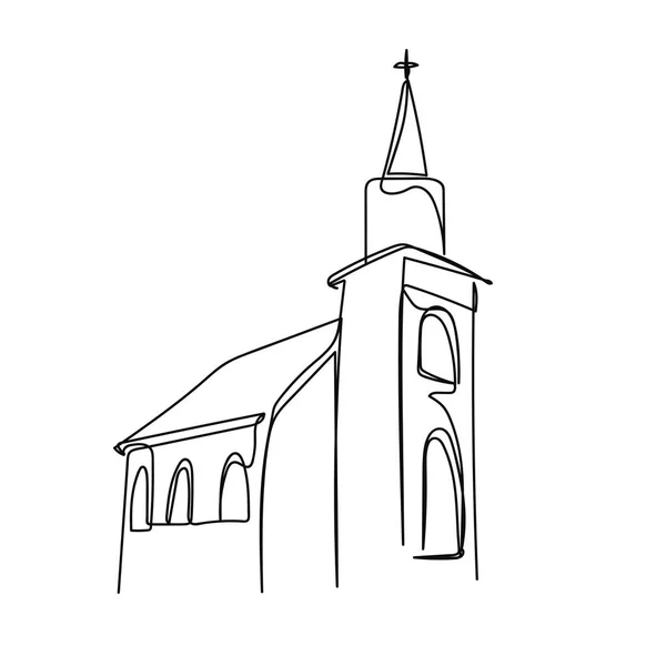 Continuo Una Sola Línea Abstracta Simple Dibujo Del Icono Iglesia — Archivo Imágenes Vectoriales