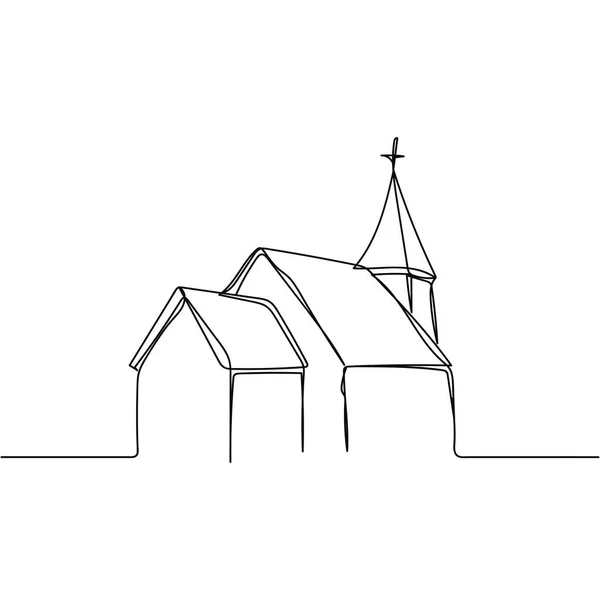 白い背景にシルエットで教会のアイコンの連続的な1つの単純な単線の抽象的な線画 線形形式 — ストックベクタ