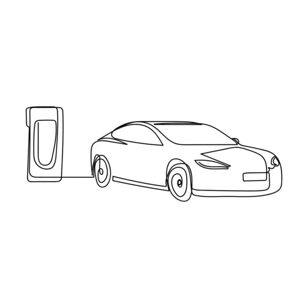 Continuous One Simple Single Abstract Line Drawing Electric Car Charging — Stock Vector