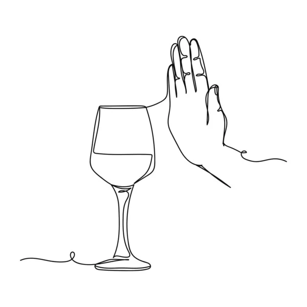 Continuous One Simple Single Abstract Line Drawing Refusing Drink Wine — Διανυσματικό Αρχείο