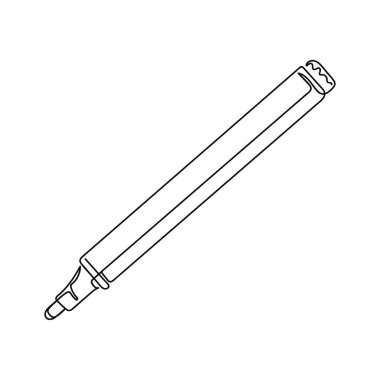 Beyaz arkaplanda silüet halinde açık işaret simgesinin tek bir basit çizgi çizimi devam ediyor. Doğrusal biçimlendirilmiş.