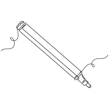 Beyaz arkaplanda silüet halinde açık işaret simgesinin tek bir basit çizgi çizimi devam ediyor. Doğrusal biçimlendirilmiş.