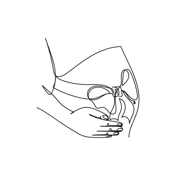 Kontinuierliche Einfache Abstrakte Linienzeichnung Einer Schwangeren Frau Mit Schleifenschleifen Symbol — Stockvektor