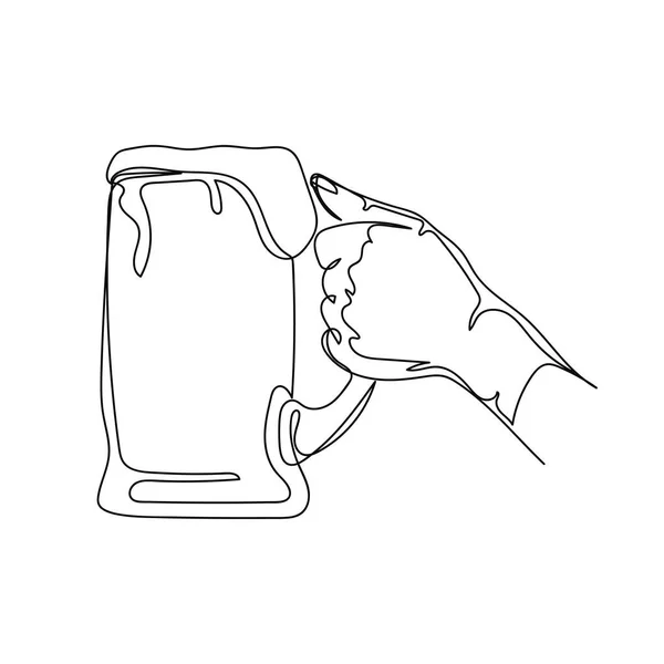 Continuous One Simple Single Abstract Line Drawing Glass Beer Hand — Stock Vector