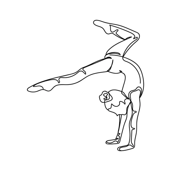 白い背景にシルエットで体操アイコンを行う少女の連続1つの単純な単抽象線画 線形形式 — ストックベクタ