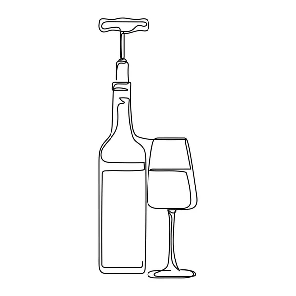 白を基調としたシルエットでワインアイコンのガラスを連続的にシンプルな一本の抽象線画 線形形式 — ストックベクタ