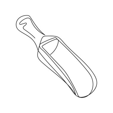 Beyaz arkaplanda siluet şeklinde basit bir kepçe ikonu çizimi devam ediyor. Doğrusal biçimlendirilmiş.