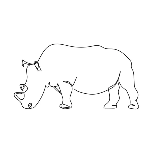 Continuous One Simple Single Abstract Line Drawing Rhinoceros Icon Silhouette — Stock Vector