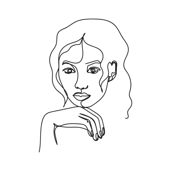 Continuous Dessin Simple Ligne Abstraite Simple Belle Femme Visage Icône — Image vectorielle