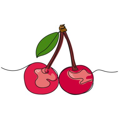 Beyaz arka planda kirazlı organik gıda ikonunun sürekli tek bir çizgisi. Doğrusal biçimlendirilmiş.