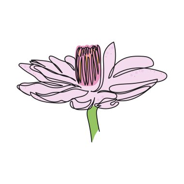 Beyaz bir arkaplanda, çiçekli zambak ikonunun sürekli, basit, soyut bir çizimi. Doğrusal biçimlendirilmiş.