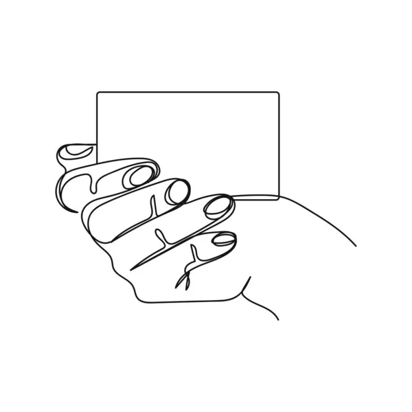 Contínuo Simples Desenho Linha Abstrata Mão Segurando Ícone Cartão Branco — Vetor de Stock