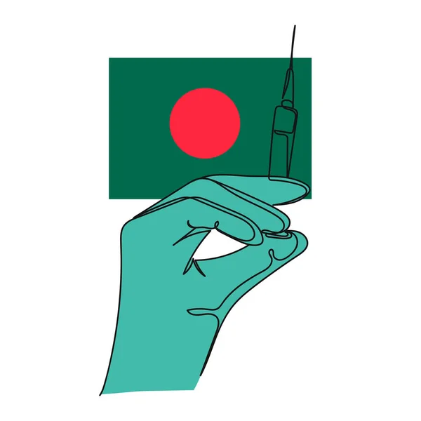 在孟加拉国 一个简单的手持疫苗接种手绘的连续的单行抽象线条在白色背景的轮廓中成为孟加拉国的图标 线性风格化 — 图库矢量图片
