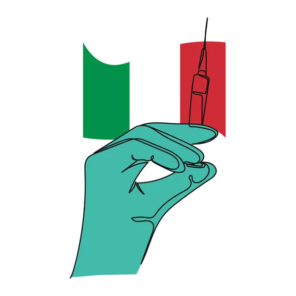 Contínuo Simples Desenho Linha Abstrata Mão Segurando Vacina Vacina Itália — Vetor de Stock