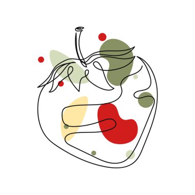 Beyaz bir arkaplanda siluette çilek ikonunun sürekli tek bir soyut çizimi. Doğrusal biçimlendirilmiş.