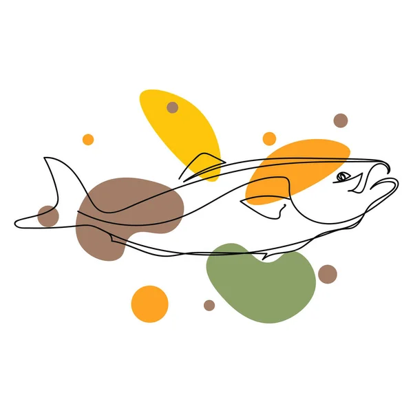 Непрерывный Один Простой Абстрактный Рисунок Иконы Рыбы Силуэтом Белом Фоне — стоковый вектор