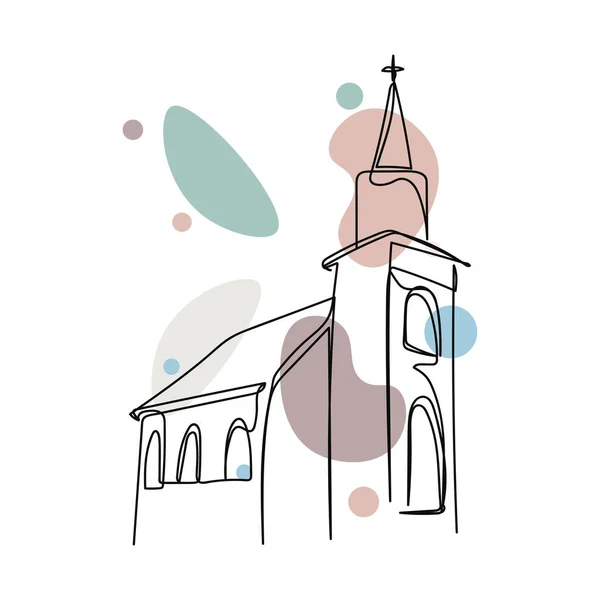 Continuous Simples Desenho Linha Abstrata Simples Ícone Igreja Antiga Silhueta — Vetor de Stock