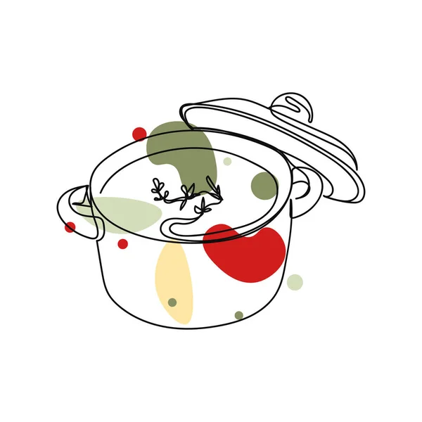 Непрерывный Один Простой Абстрактный Рисунок Супа Иконой Чаши Силуэте Белом — стоковый вектор