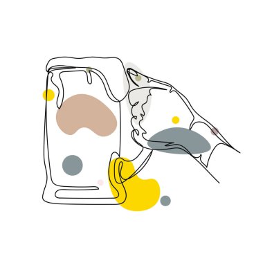 Beyaz arka planda el yapımı tost ikonu olan bir bardak biranın kesintisiz tek bir çizgisi. Doğrusal biçimlendirilmiş.