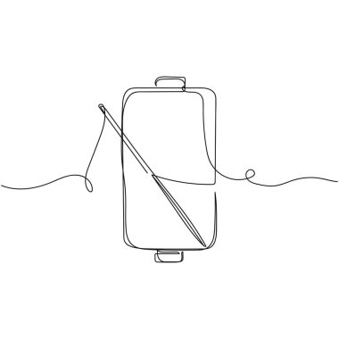 Beyaz zemin üzerinde iplik simgesi olan basit, soyut bir çizgi çizimi devam ediyor. Doğrusal biçimlendirilmiş.