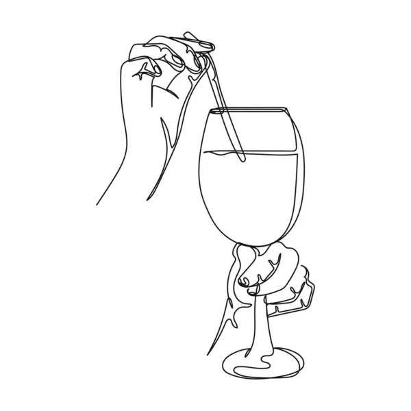 Continu Dessin Simple Ligne Abstraite Simple Main Tenant Icône Cocktail — Image vectorielle