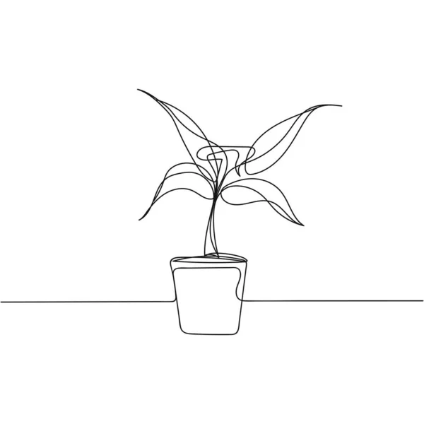 하나의 추상적 선그리기 식물을 냄비의 아이콘 배경의 실루엣으로 그렸습니다 라이노 — 스톡 벡터