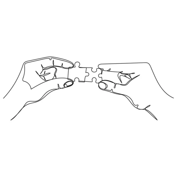Kontinuerlig Enkel Abstrakt Linje Ritning Pussel Hand Ikon Siluett Vit — Stock vektor