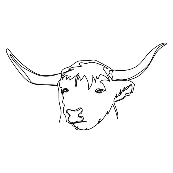 Beyaz Arka Planda Sığır Portresini Siluetle Çizmeye Devam Doğrusal Biçimlendirilmiş — Stok Vektör