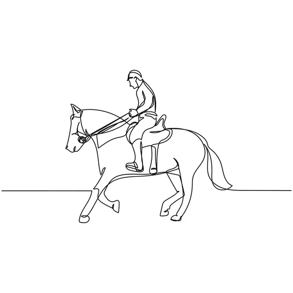 Continuous One Simple Single Abstract Line Drawing Horseman Riding Beautiful — Stock Vector