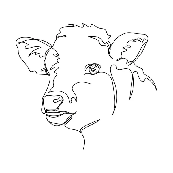 Continu Dessin Simple Abstrait Une Jolie Icône Visage Vache Veau — Image vectorielle