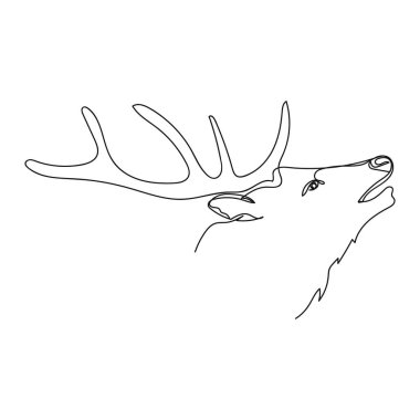 Geyik portresinin beyaz arka planda siluet şeklinde basit bir çizimi devam ediyor. Doğrusal biçimlendirilmiş.