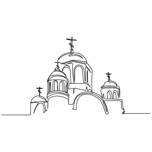 Paskalya Bayramı 'nda kilisenin beyaz arka planda silüet şeklinde basit ve soyut bir paskalya bayramı resmi. Doğrusal biçimlendirilmiş.