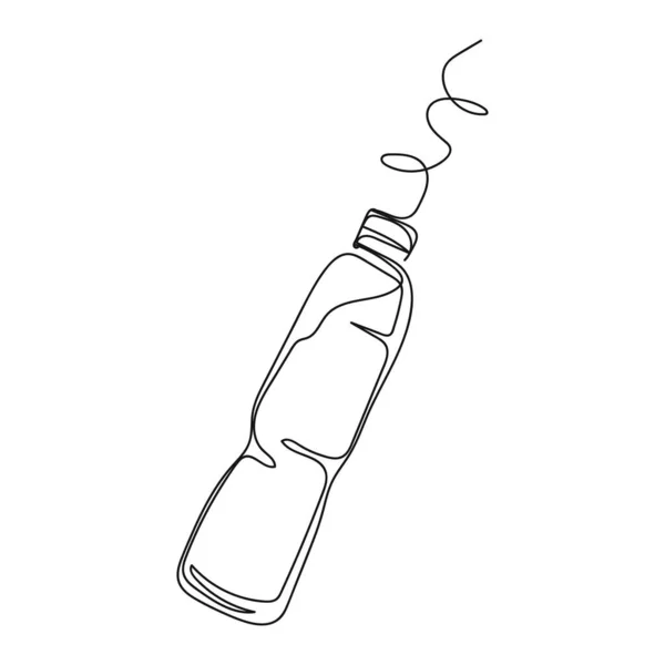 白を基調としたシルエットでボトルのアイコンから水が飛び出るシンプルな1本の抽象線画を連続して描きます 線形形式 — ストックベクタ