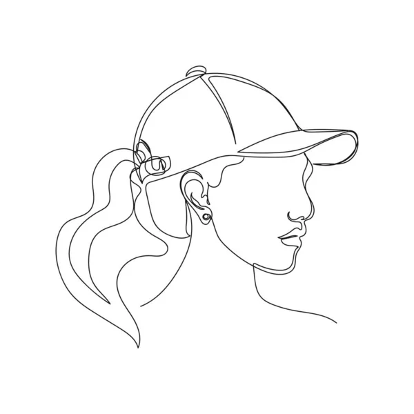 Continuous One Simple Single Abstract Line Drawing Woman Sportswear Cap — Stock Vector