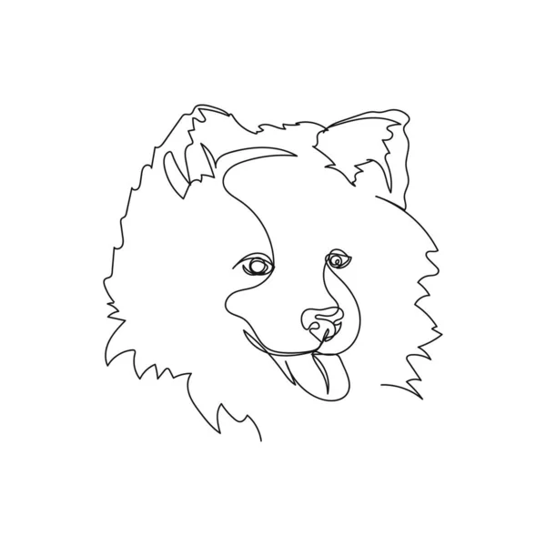 Continuous One Simple Single Abstract Line Drawing Puppy Dog Samoyed — Stock Vector
