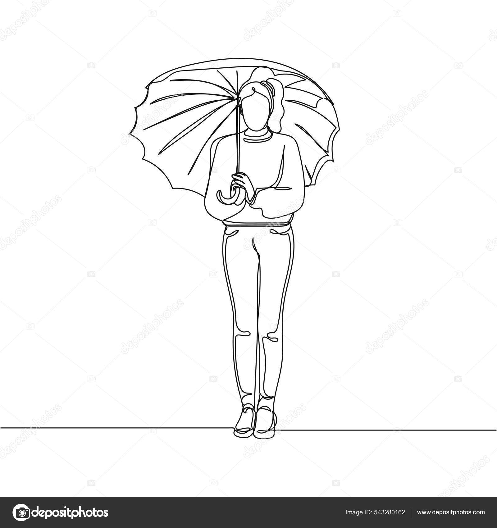 Kontinuierliche Einfache Abstrakte Linienzeichnung Einer Frau Mit Regenschirm  Silhouette Auf Stock-Vektorbild von ©yanaillustrator@gmail.com 543280162, image size:1600x1700