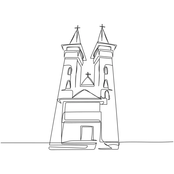 Ununterbrochene Eine Einfache Abstrakte Linienzeichnung Der Orthodoxen Kirche Traditionellen Stil — Stockvektor
