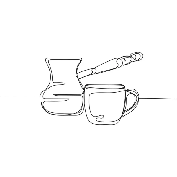 Continuo Una Sola Línea Abstracta Simple Dibujo Taza Turco Silueta — Vector de stock