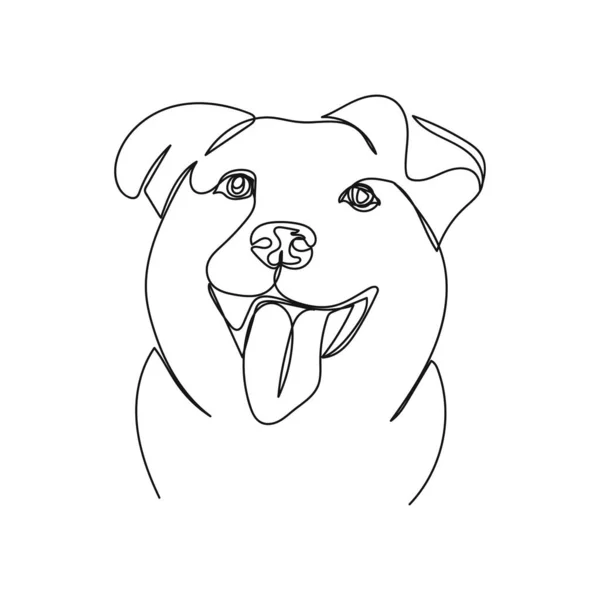 白い背景にシルエットで顔の頭の犬の肖像画のアイコンの連続的な1つの単純な抽象的な線画 線形形式 — ストックベクタ