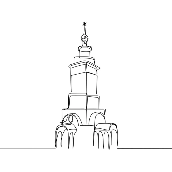 Kontinuierliche Einfache Abstrakte Linienzeichnung Der Leuchtturmkirche Silhouette Auf Weißem Hintergrund — Stockvektor