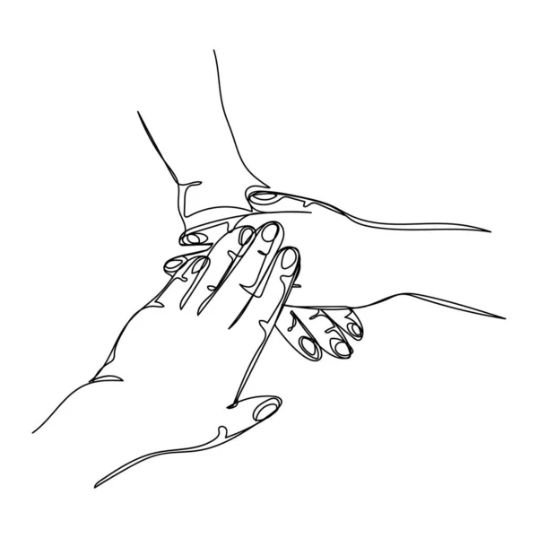 白い背景にシルエットの保護の象徴として分類された手の連続的な1つの単純な単抽象的な線画 線形形式 — ストックベクタ