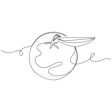 Beyaz arkaplanda silüet halinde basit bir mandalina çizimi devam ediyor. Doğrusal biçimlendirilmiş.