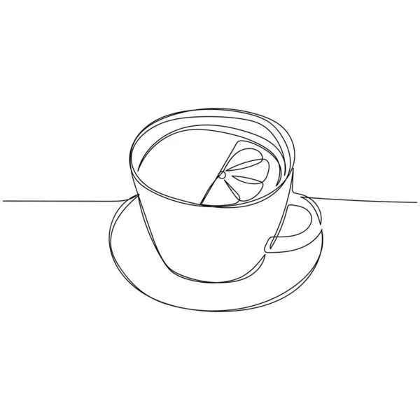 Continuous Simples Desenho Linha Abstrata Simples Chá Com Limão Silhueta — Vetor de Stock